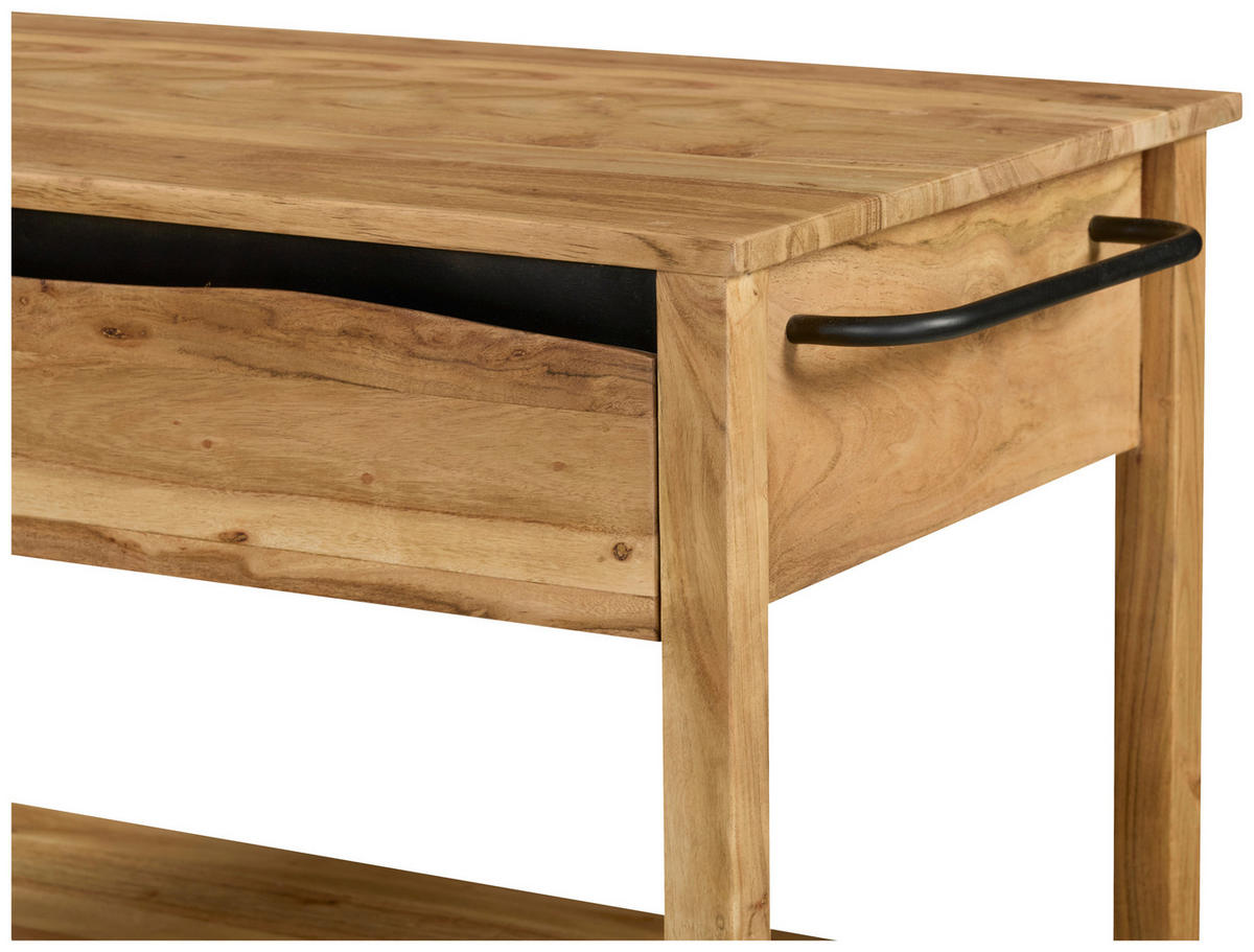 SERVIERWAGEN Akazie vollmassiv Schwarz, Akaziefarben  - Schwarz/Akaziefarben, Natur, Holz/Kunststoff (100/90/48cm) - Livetastic