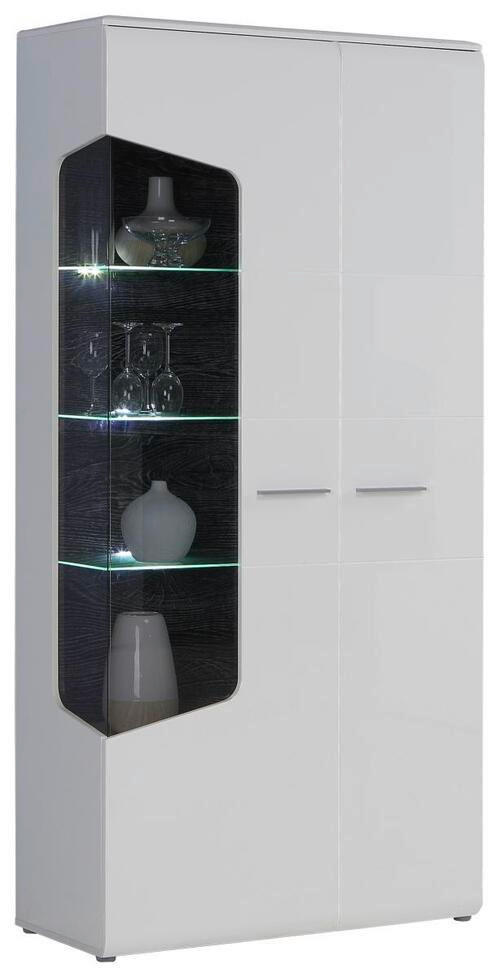 VITRINE in Weiß, Eichefarben, Weiß Hochglanz  - Eichefarben/Weiß Hochglanz, Design, Glas/Holz (100/201/41cm) - Hom`in