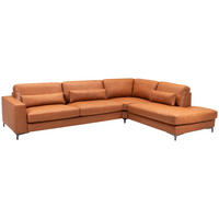 SOFFA i läderimitation (vegan) cognacfärgad  - stålfärgad/cognacfärgad, Klassisk, metall/trä (330/80/255cm) - Welnova