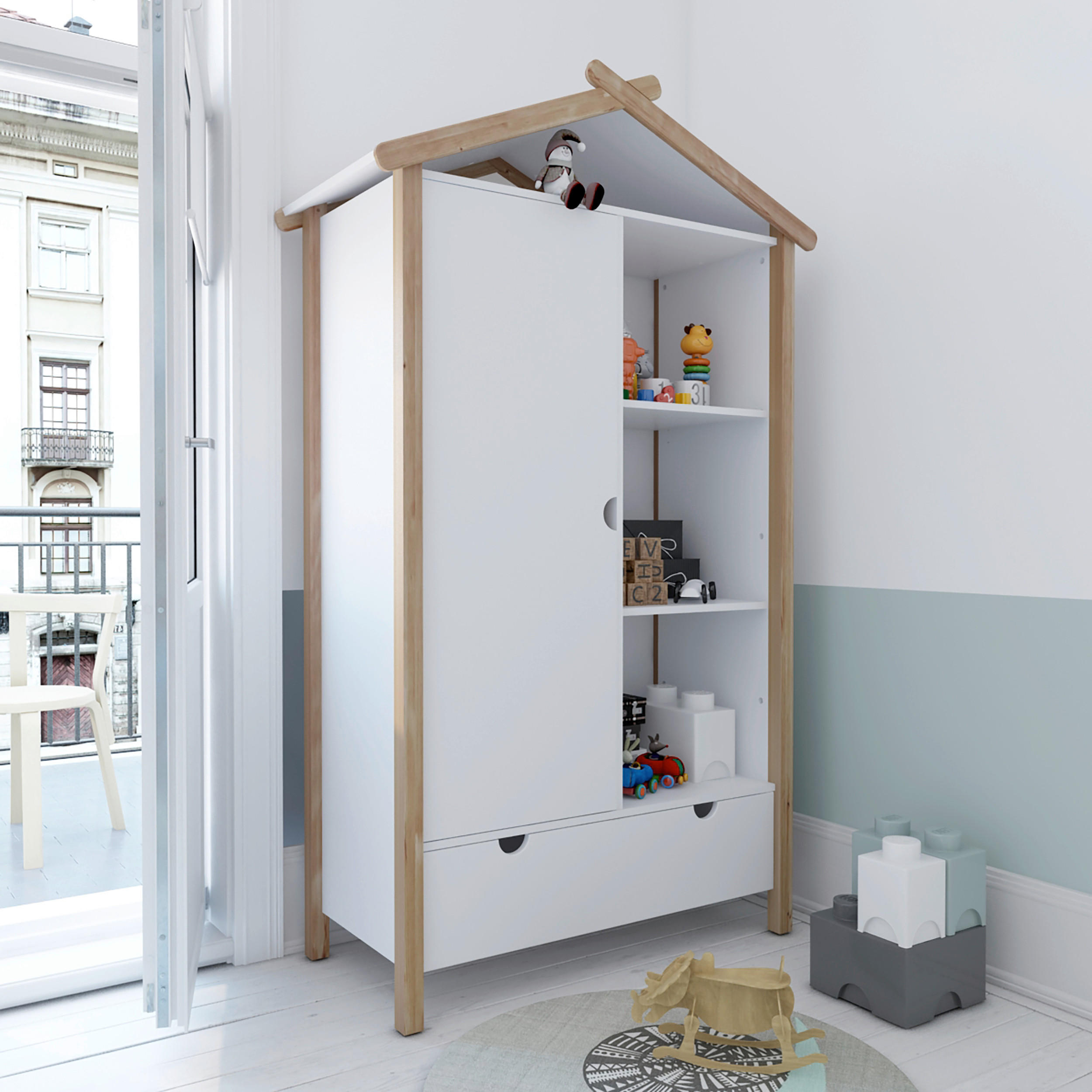 DREHTÜRENSCHRANK 1-türig Kiefer massiv Naturfarben, Weiß  - Weiß/Naturfarben, Design, Holz/Holzwerkstoff (112/187/51cm) - Livetastic