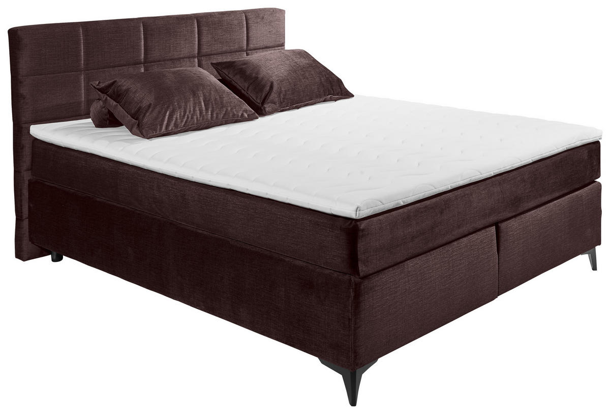 BOXSPRINGBETT 180/200 cm,  in Aubergine  - Aubergine/Schwarz, Design, Holzwerkstoff/Kunststoff (180/200cm) - Xora