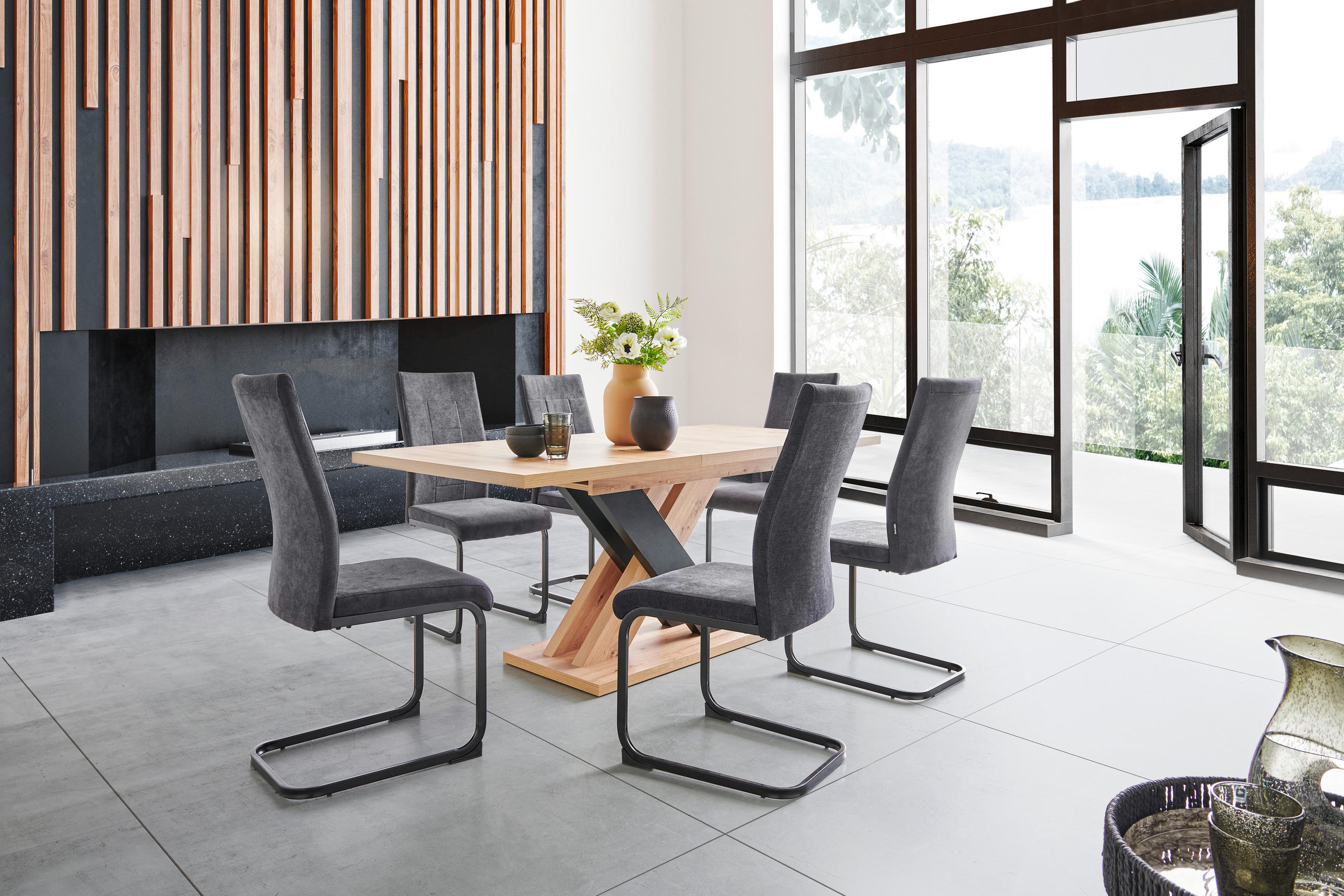 TRPEZARIJSKI STO  hrast artisan   - boja hrasta/crna, Konvencionalno, pločasti materijal (140-180/90/76cm) - Carryhome