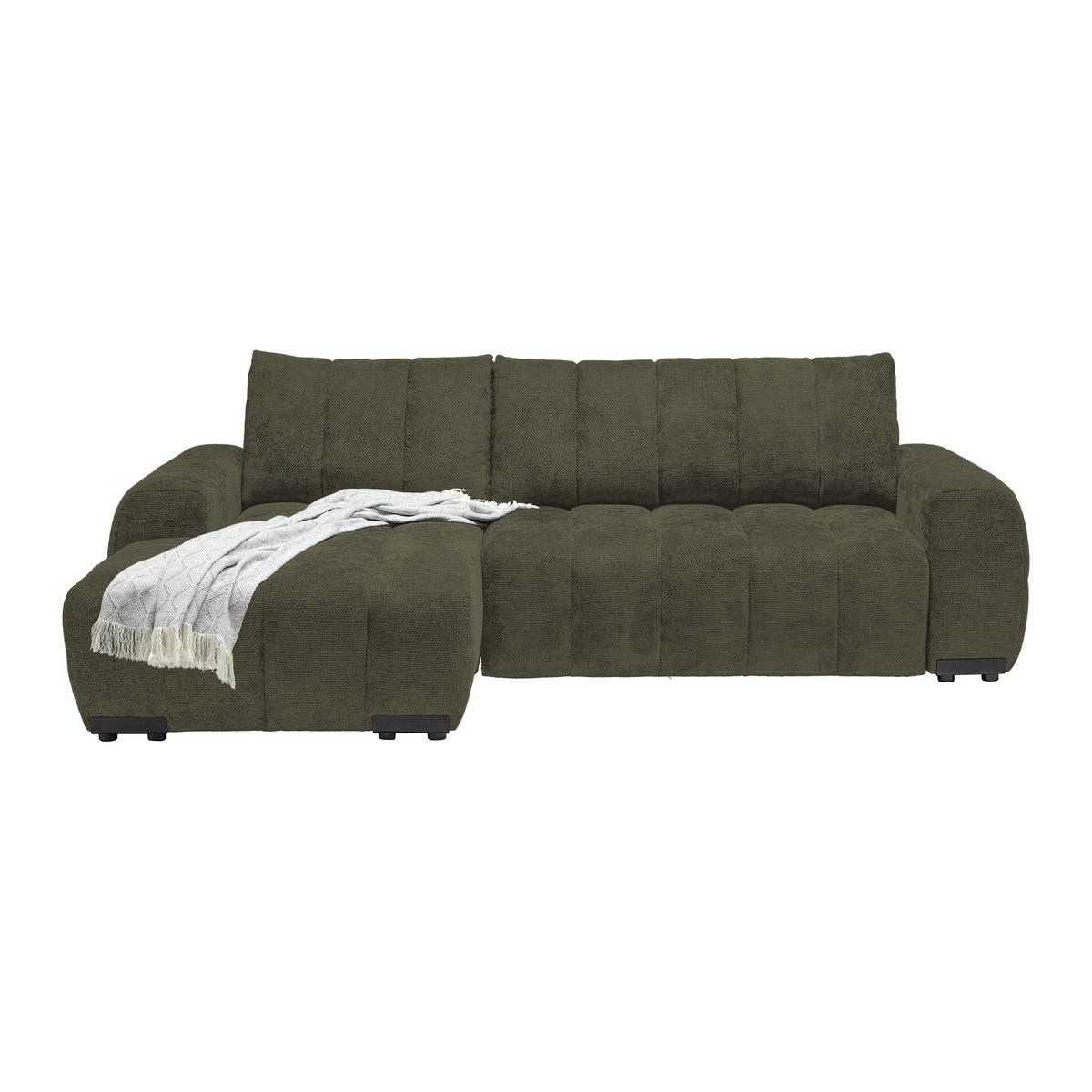 ECKSOFA Flachgewebe Olivgrün  - Schwarz Hochglanz/Olivgrün, Modern, Textil/Metall (166/93/273cm) - MID.YOU