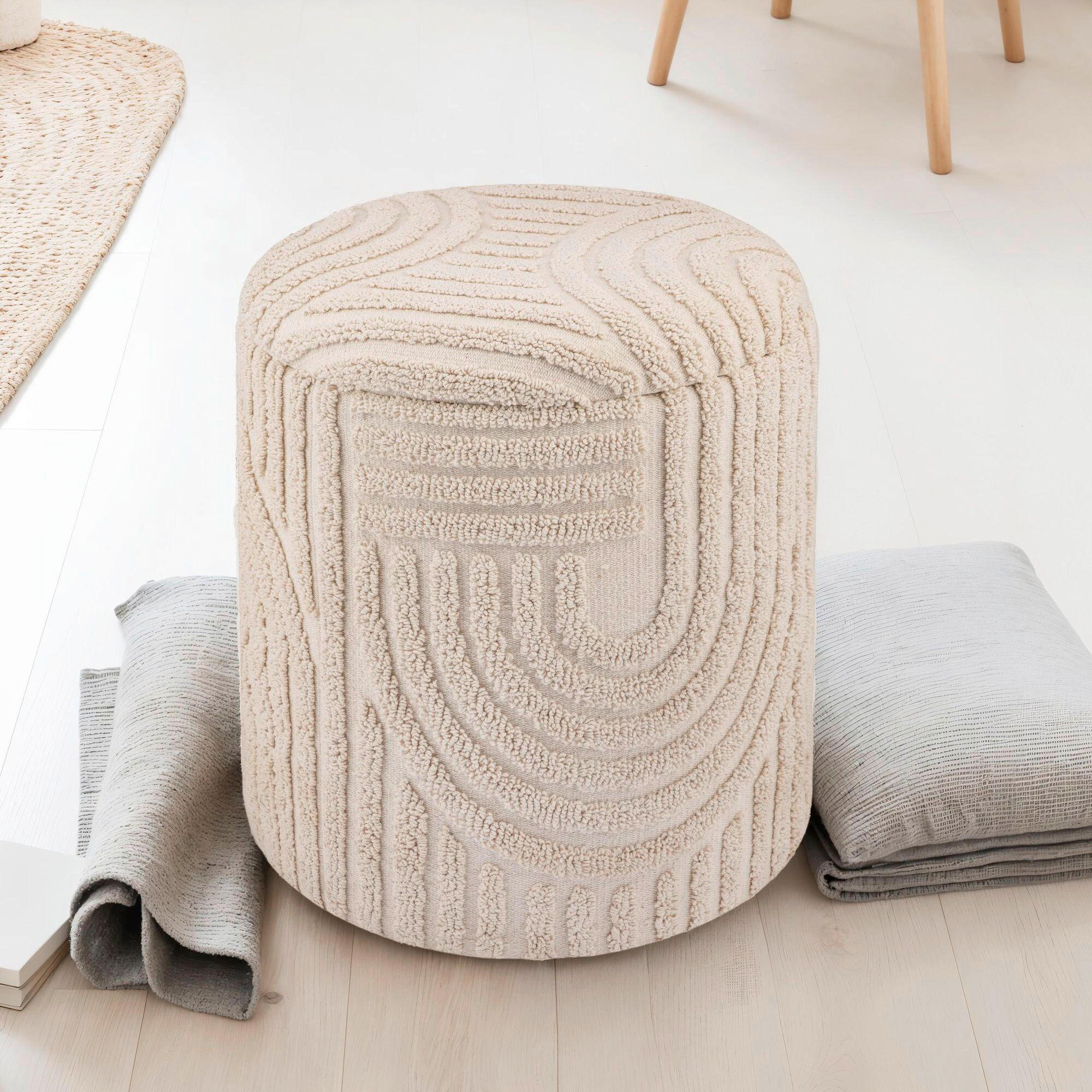 HOCKER in Textil Beige  - Beige, Basics, Textil (40/45/40cm) - Livetastic