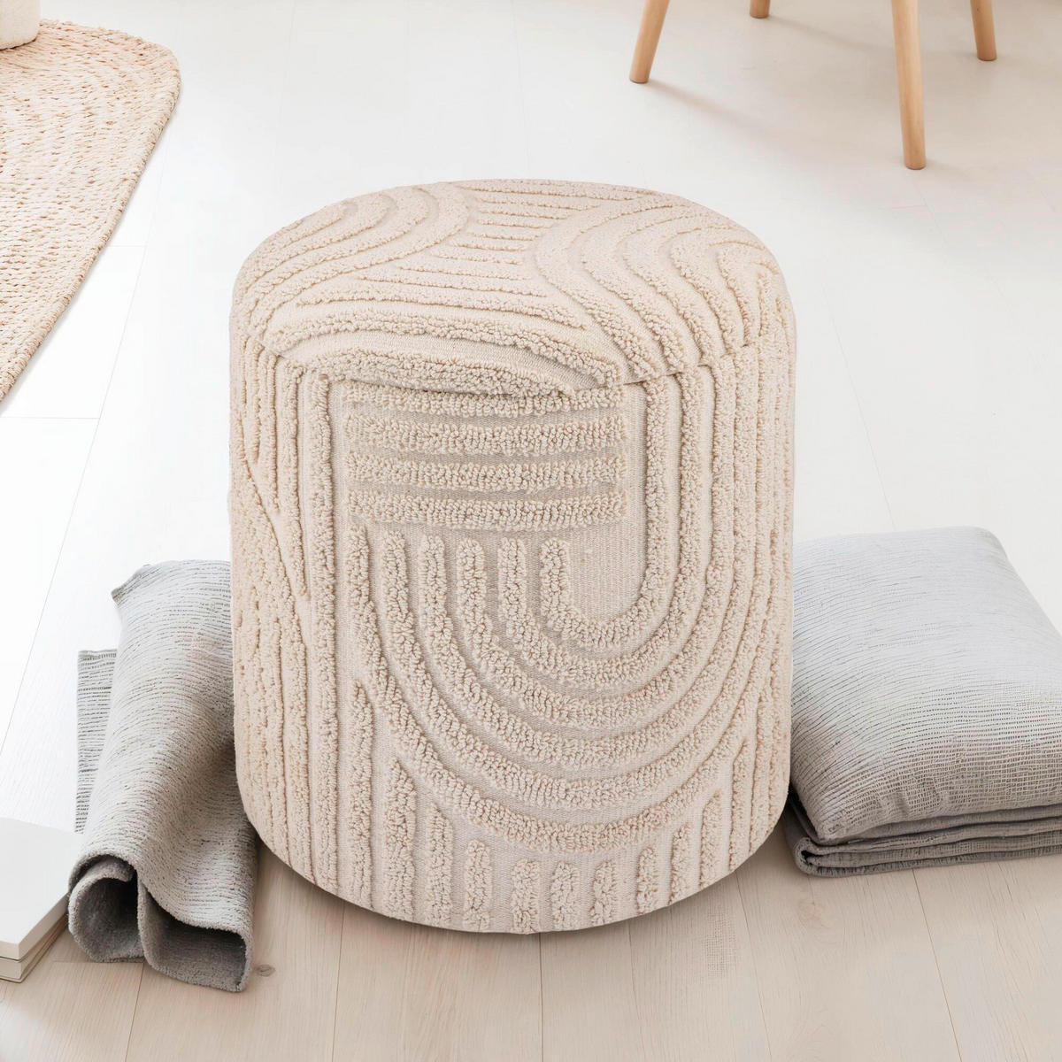 HOCKER in Textil Beige  - Beige, Basics, Textil (40/45/40cm) - Livetastic