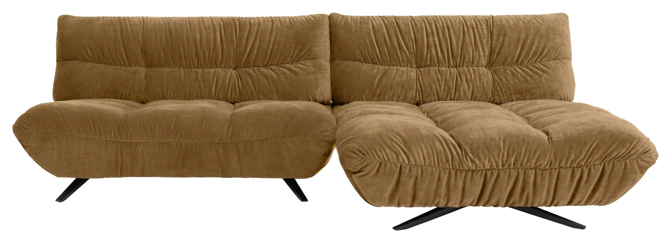 ECKSOFA Beigebraun Chenille Rücken echt, Sitztiefenverstellung  - Beigebraun/Schwarz, Design, Textil/Metall (295/178cm) - Belluti