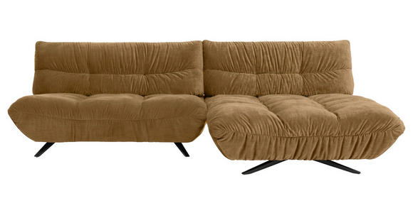 ECKSOFA Beigebraun Chenille Rücken echt, Sitztiefenverstellung  - Beigebraun/Schwarz, Design, Textil/Metall (295/178cm) - Belluti