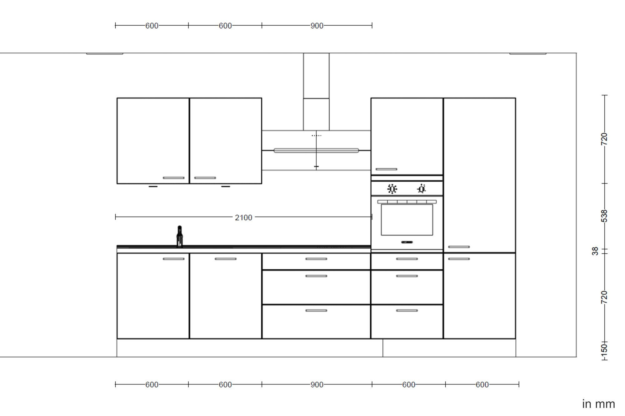 KÜCHENBLOCK Touch 330 cm  in Schwarz, Eichefarben  - Edelstahlfarben/Eichefarben, MODERN, Holzwerkstoff/Metall (330cm) - Nobilia