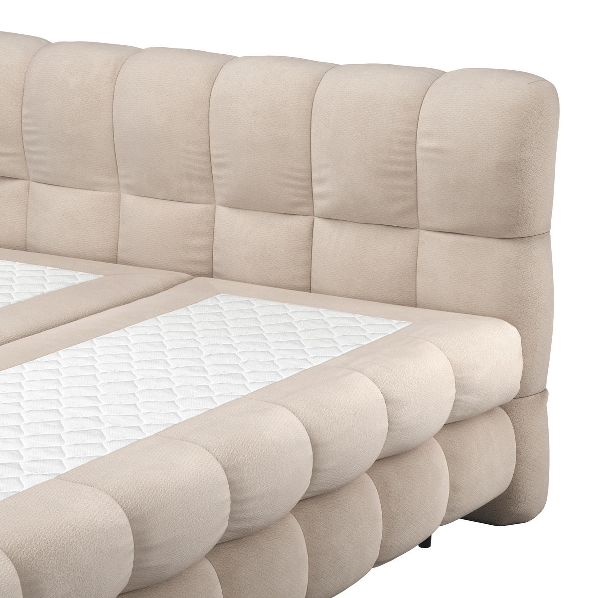 BOXBETT 200/200 cm,  in Creme, gepolstertes Kopfteil, Bettkasten, Topper, H3 + H3 = fest  - Creme/Schwarz, Design, Textil/Metall (200/200cm) - Ti'me