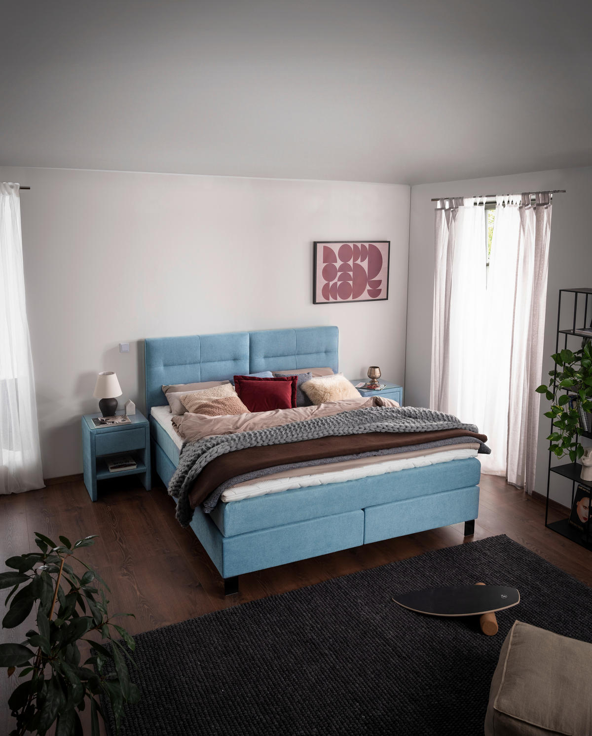 BOXSPRINGBETT 200/220 cm  in Pastellblau  - Pastellblau/Schwarz, KONVENTIONELL, Textil/Metall (200/220cm) - Esposa