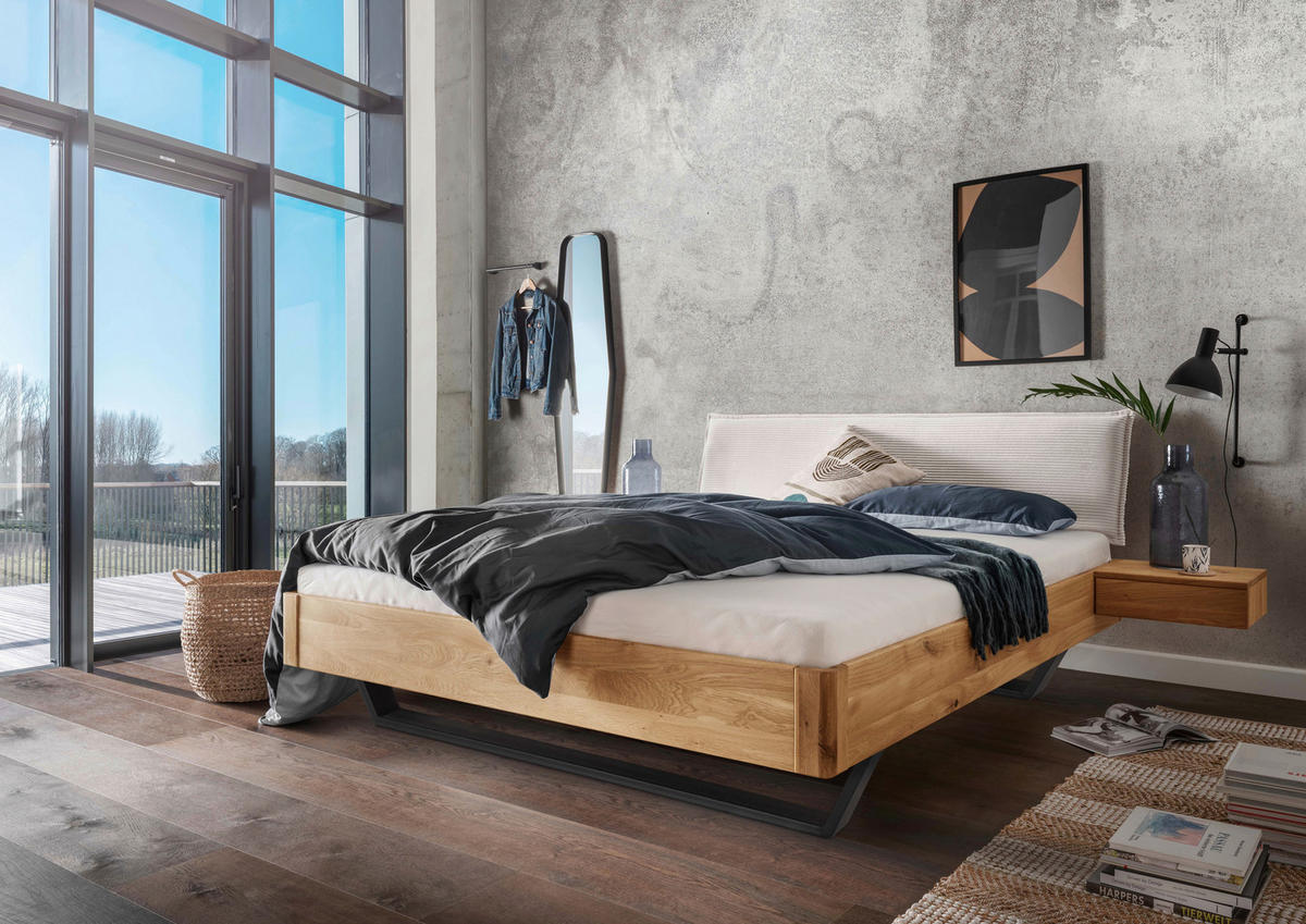 BALKENBETT 140/220 cm  in Beige, Wildeiche  - Wildeiche/Beige, Natur, Holz/Textil (140/220cm) - Linea Natura