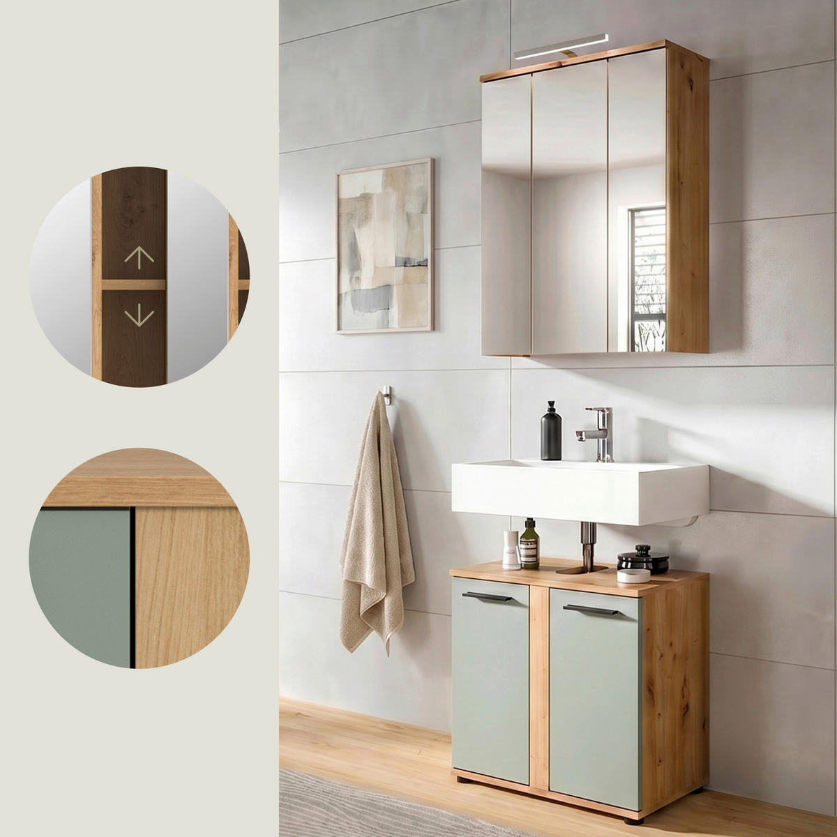 BADRUM 60 cm  - svart/ek Artisan, Trend, trämaterial/glas (60cm) - MID.YOU