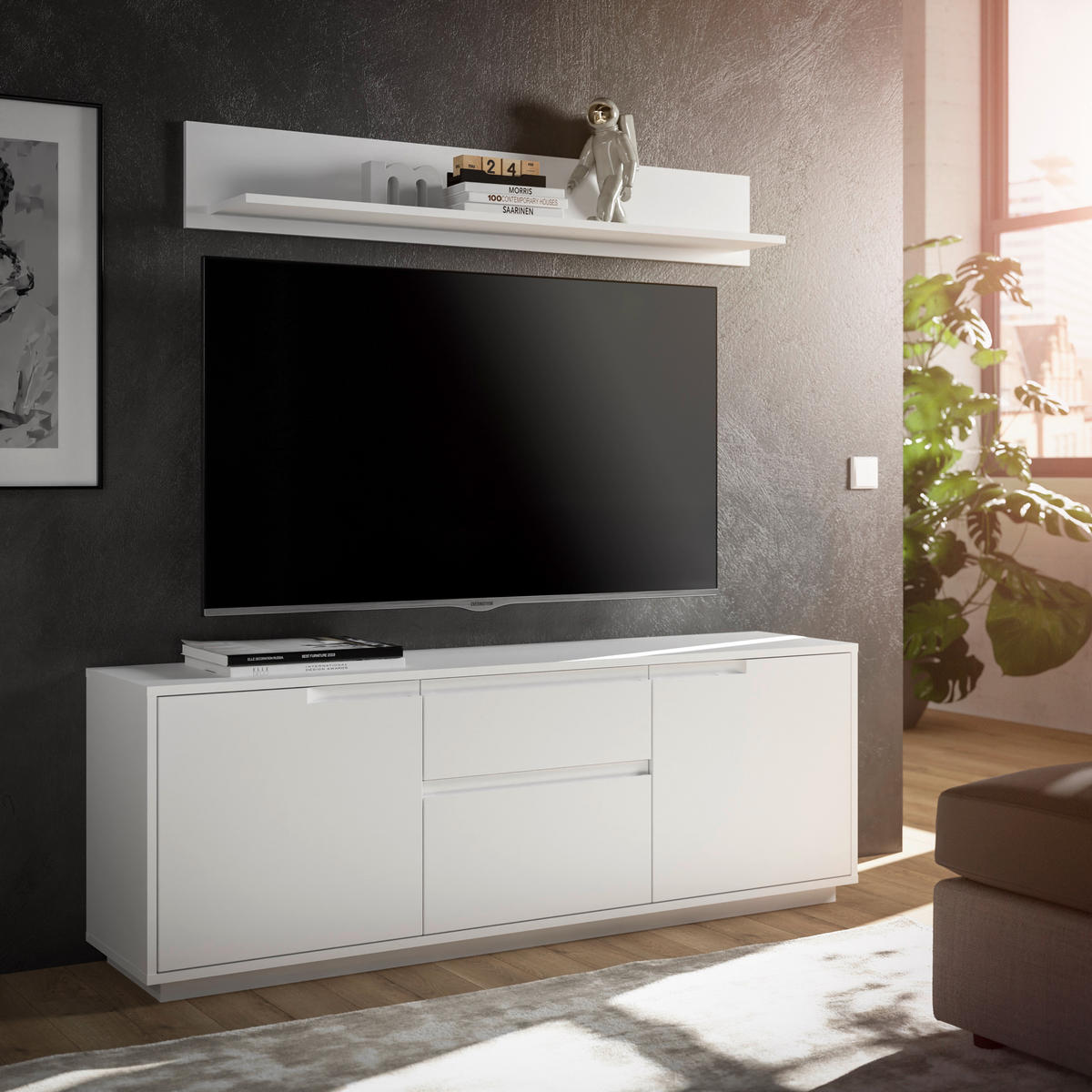 KOMODA POD TELEVIZI, bílá, 169/180/38 cm - bílá, Moderní, kompozitní dřevo (169/180/38cm) - Carryhome