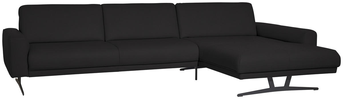 ECKSOFA in Echtleder Schwarz  324/179 cm  - Anthrazit/Schwarz, KONVENTIONELL, Leder/Metall (324/179cm) - Johann Jakob