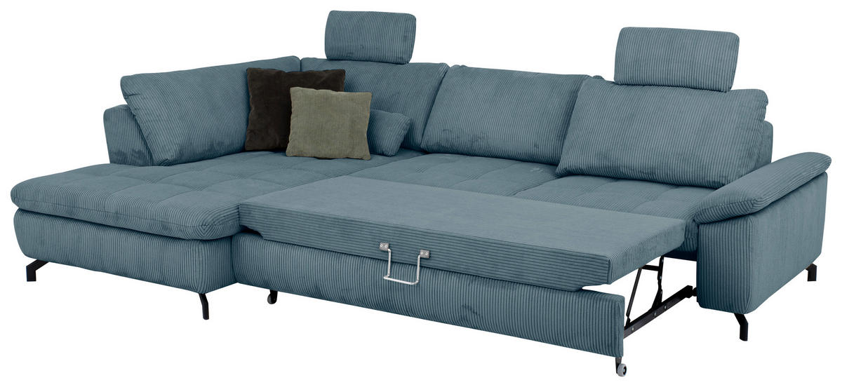 ECKSOFA in Cord, Velours Petrol  - Petrol/Schwarz, Design, Textil/Metall (197/291cm) - Beldomo Style