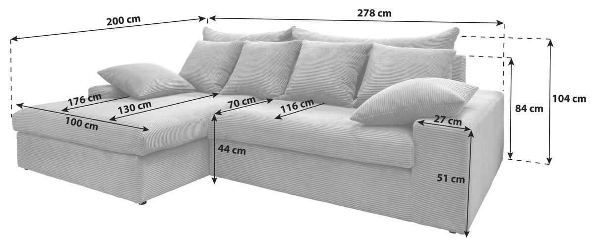 ECKSOFA Beige Cord  - Beige/Schwarz, MODERN, Kunststoff/Textil (200/278cm) - Livetastic