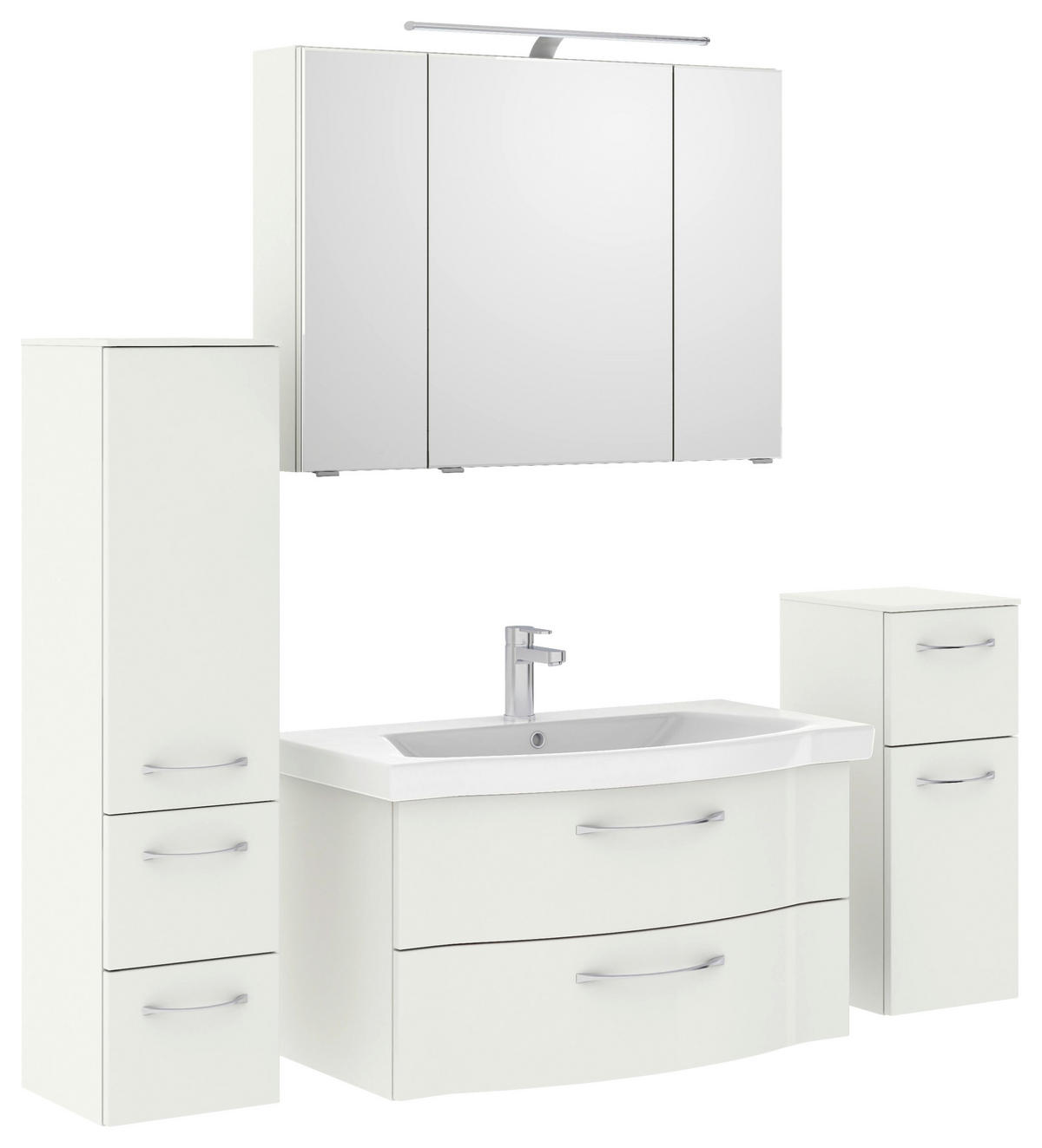 BADEZIMMER 5-teilig  in 158 cm  - Chromfarben/Weiß Hochglanz, KONVENTIONELL, Glas/Keramik (158cm) - Pelipal