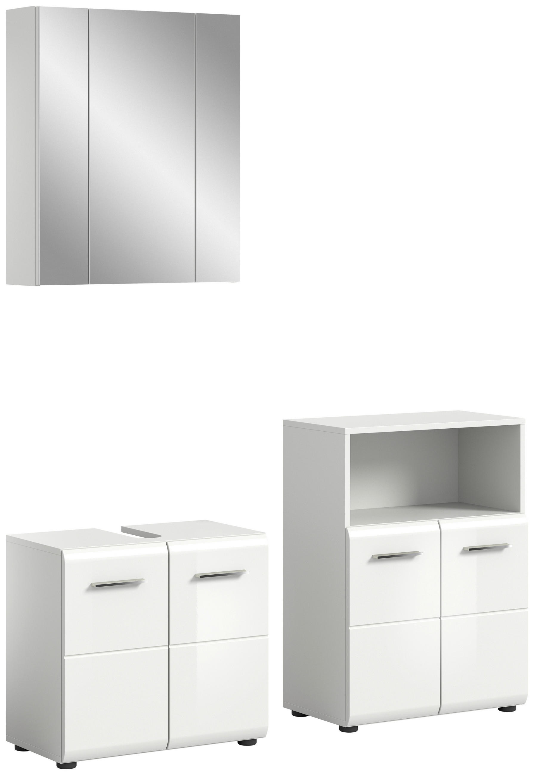BADEZIMMER 3-teilig  in 120 cm  - Weiß Hochglanz/Silberfarben, MODERN, Glas/Holzwerkstoff (120cm) - MID.YOU