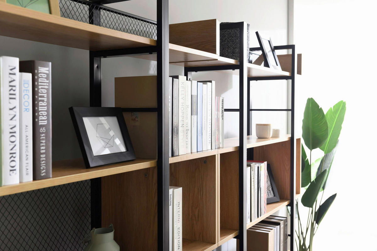 REGAL  120/180/30 cm Naturfarben, Schwarz  - Schwarz/Naturfarben, Design, Holzwerkstoff/Metall (120/180/30cm) - Livetastic