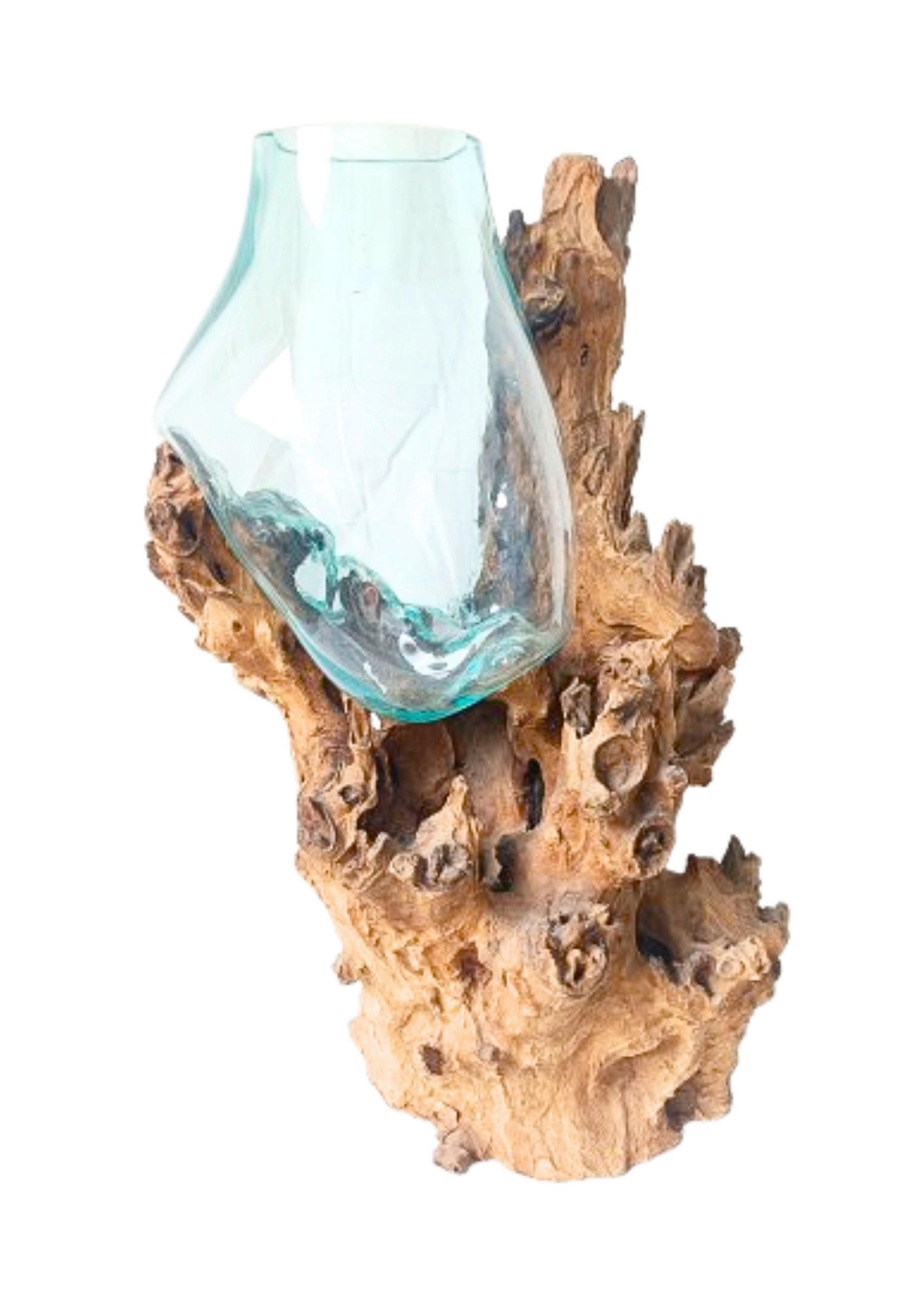 VASE 70 cm  - Klar/Ecru, Natur, Glas/Holz (45/70/40cm) - Ambia Home