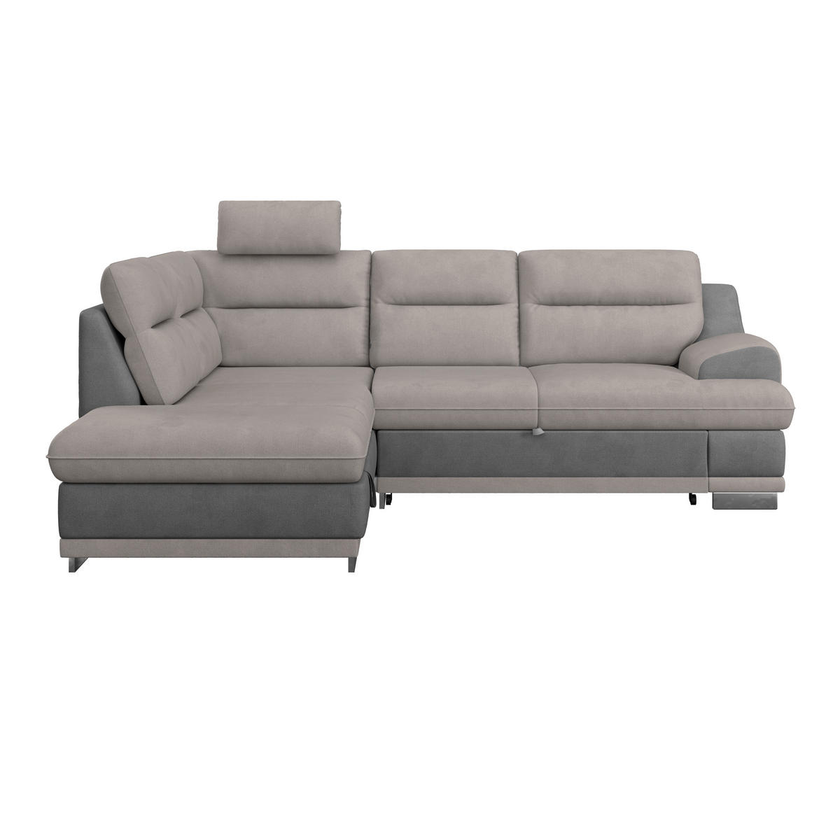 WOHNLANDSCHAFT in Velours Grau, Hellgrau  - Chromfarben/Hellgrau, Konventionell, Textil/Metall (217/264cm) - MID.YOU