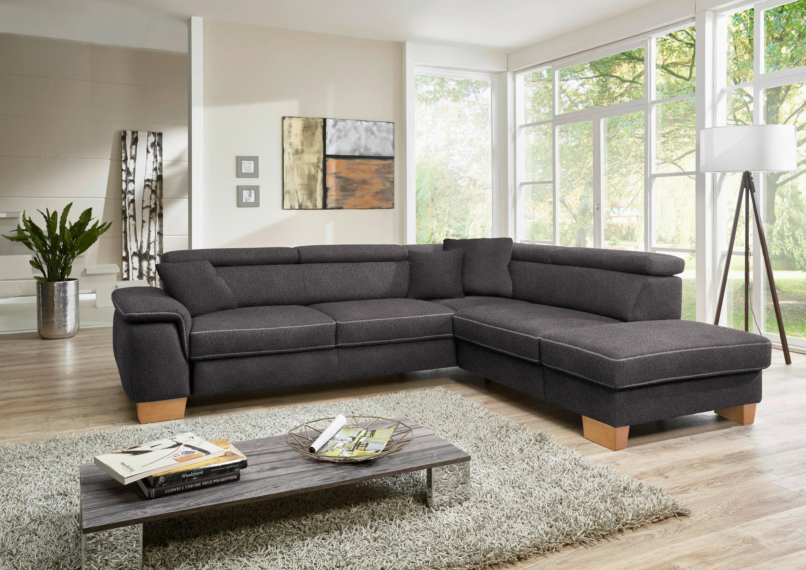 ECKSOFA in Mikrofaser Anthrazit  - Eichefarben/Anthrazit, Natur, Holz/Textil (273/226cm) - Beldomo System