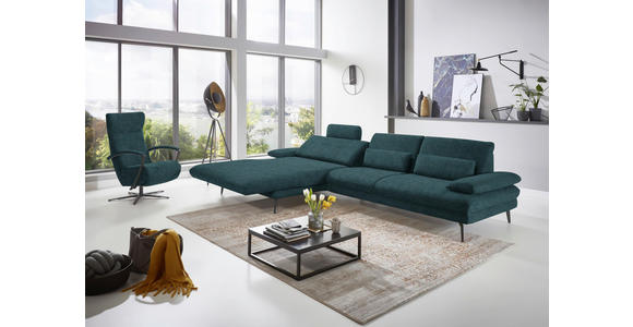 ECKSOFA in Velours Petrol 180/310 cm - Petrol/Schwarz, Design, Textil/Metall (180/310cm) - Dieter Knoll