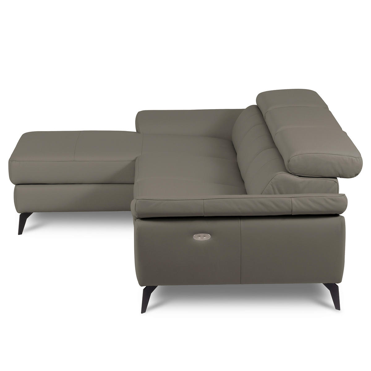 ECKSOFA SONO in Lederlook Echtleder Schlammfarben Armteilverstellung, Kopfteilverstellung  179/252 cm  - Schlammfarben/Schwarz, Design, Leder/Textil (179/252cm) - Livetastic