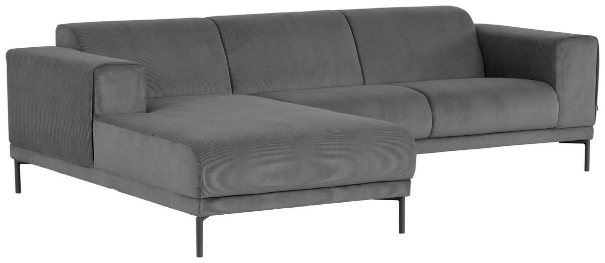 ECKSOFA ERNO Grau Cord  inkl.  - Schwarz/Grau, Design, Textil/Metall (262/183cm) - MID.YOU