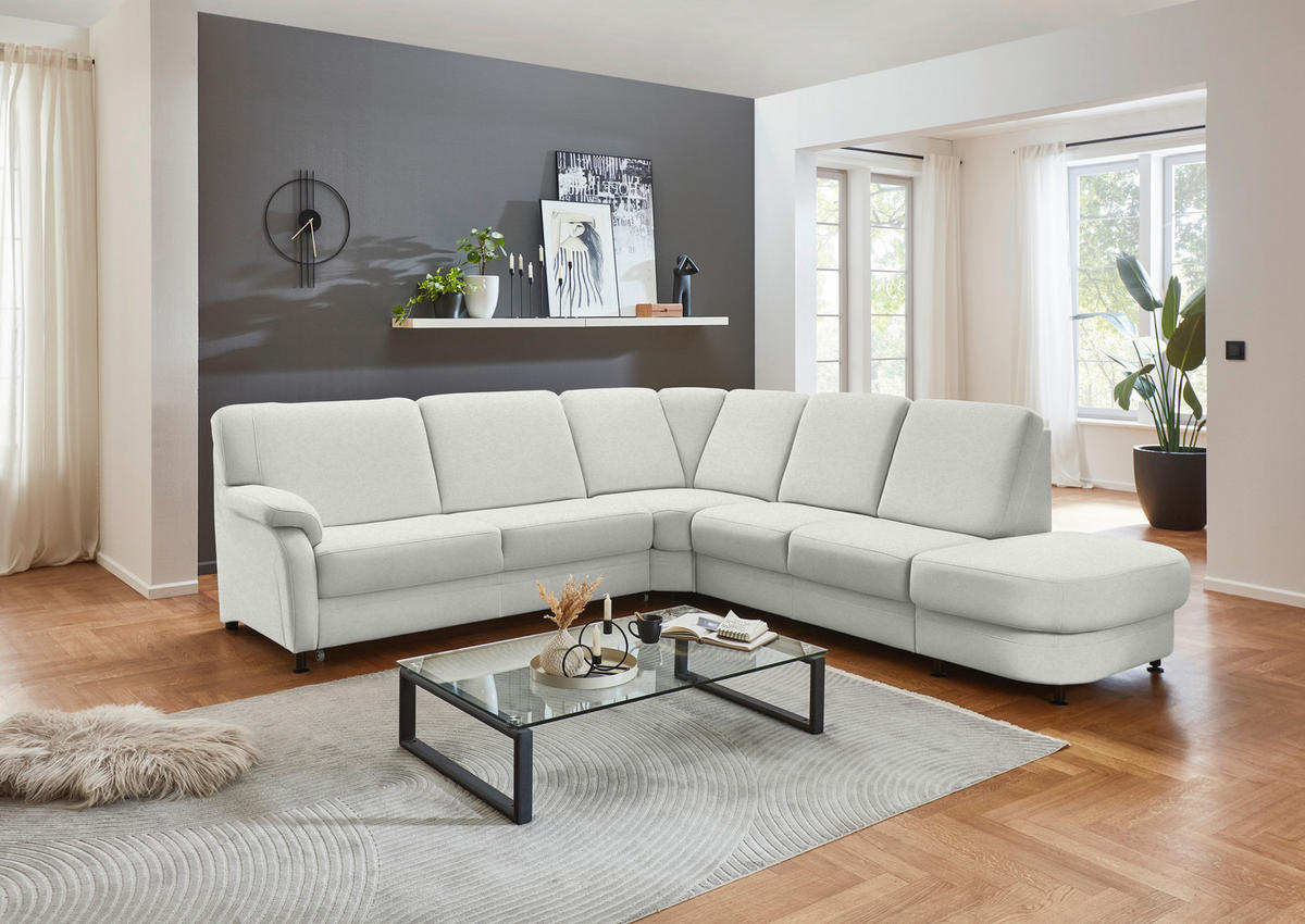 ECKSOFA  in Flachgewebe Silberfarben  269/287 cm  - Silberfarben/Schwarz, KONVENTIONELL, Textil/Metall (269/287cm) - Beldomo System