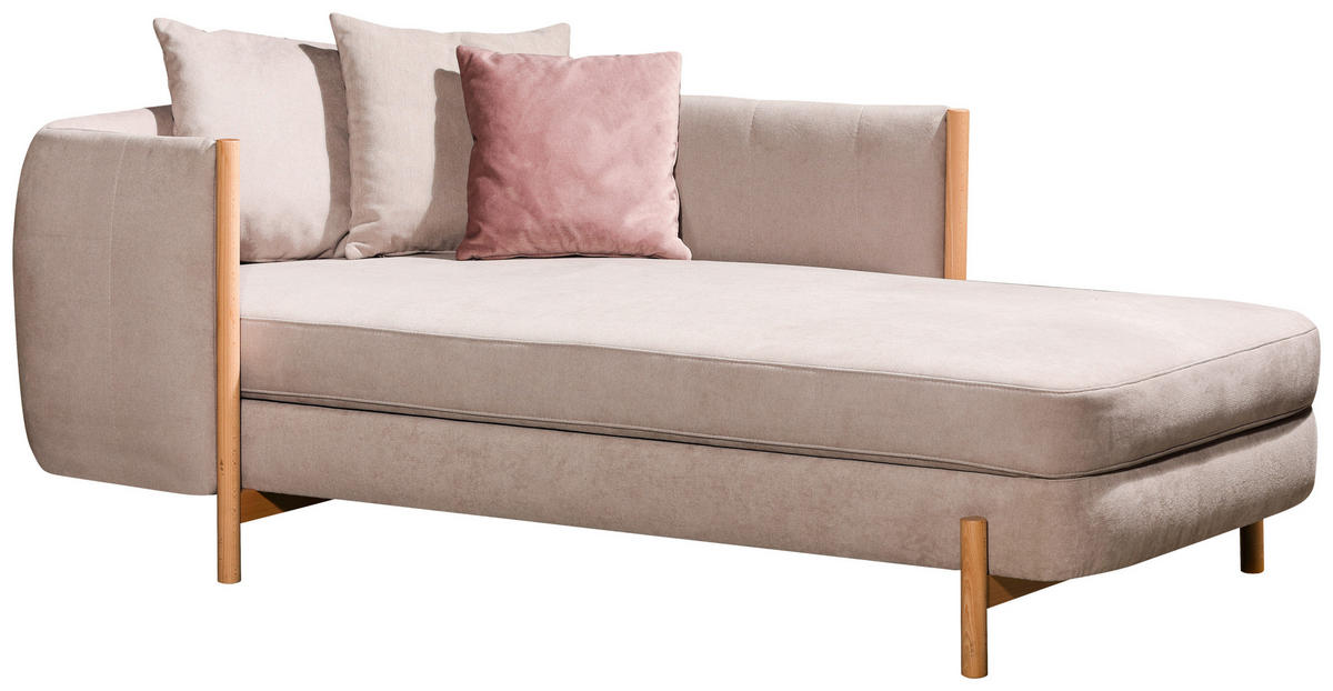 RÉCAMIERE in Plüsch Greige  - Greige/Naturfarben, Design, Holz/Textil (216/90/109cm) - Lomoco