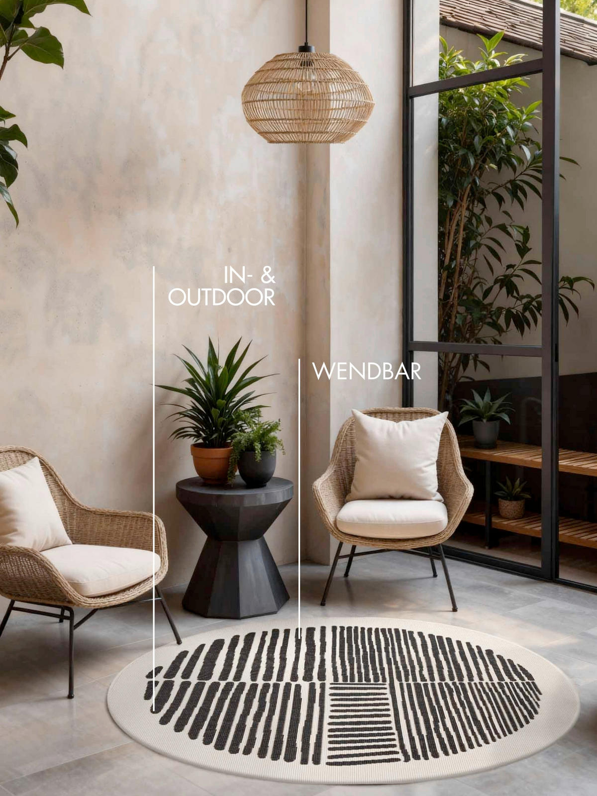 FLACHWEBETEPPICH 160 cm Haringey Schwarz, Weiß rund  - Schwarz/Weiß, Basics, Kunststoff (160cm)