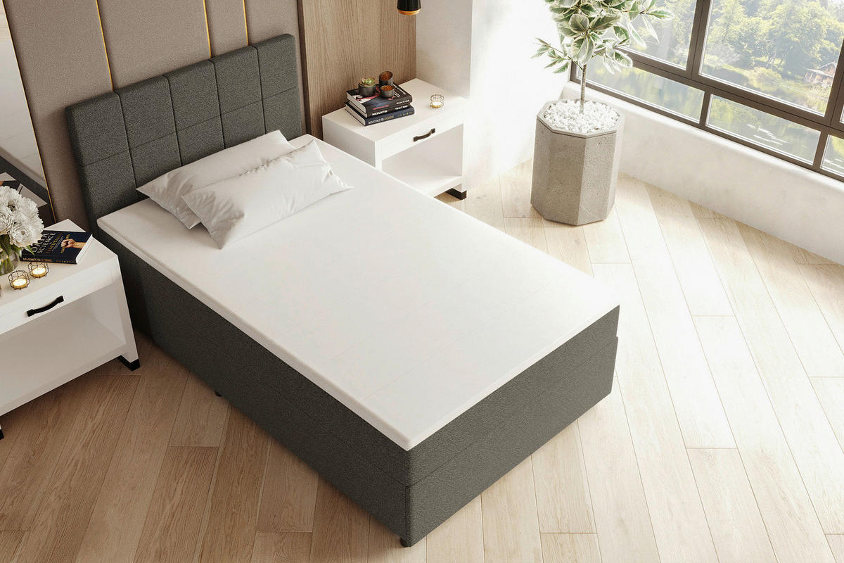 BOXBETT 120/200 cm,  in Anthrazit, Matratze, Topper, Bettschublade, H3 = fest  - Anthrazit/Schwarz, KONVENTIONELL, Kunststoff/Textil (120/200cm) - Boxxx