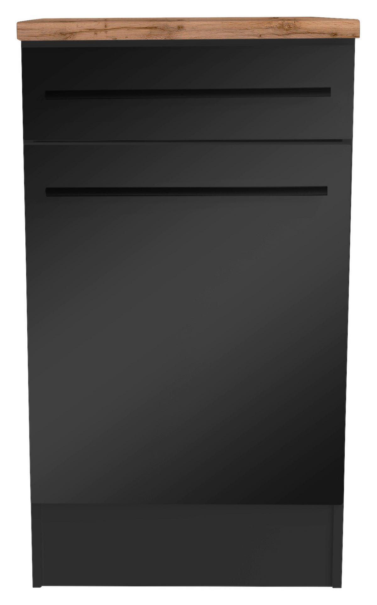 SPODNJA OMARICA S PREDALI - črna/barve hrasta, Basics, umetna masa/leseni material (50/90/60cm) - MID.YOU