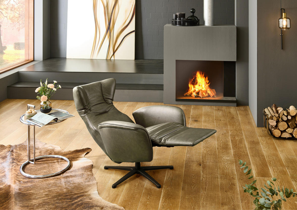 RELAXSESSEL Leder Graugrün  - Schwarz/Graugrün, Design, Leder/Metall (75/106/86cm) - Valdera