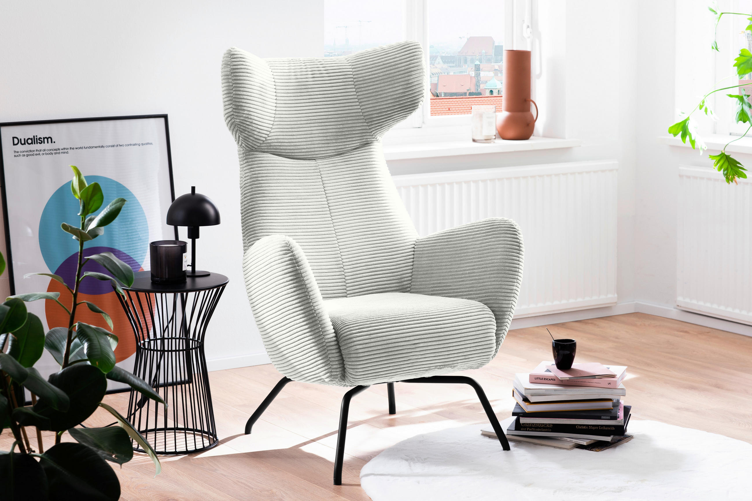 OHRENSESSEL in Cord Hellgrau  - Hellgrau/Schwarz, Design, Textil/Metall (79/117/82cm) - Lomoco