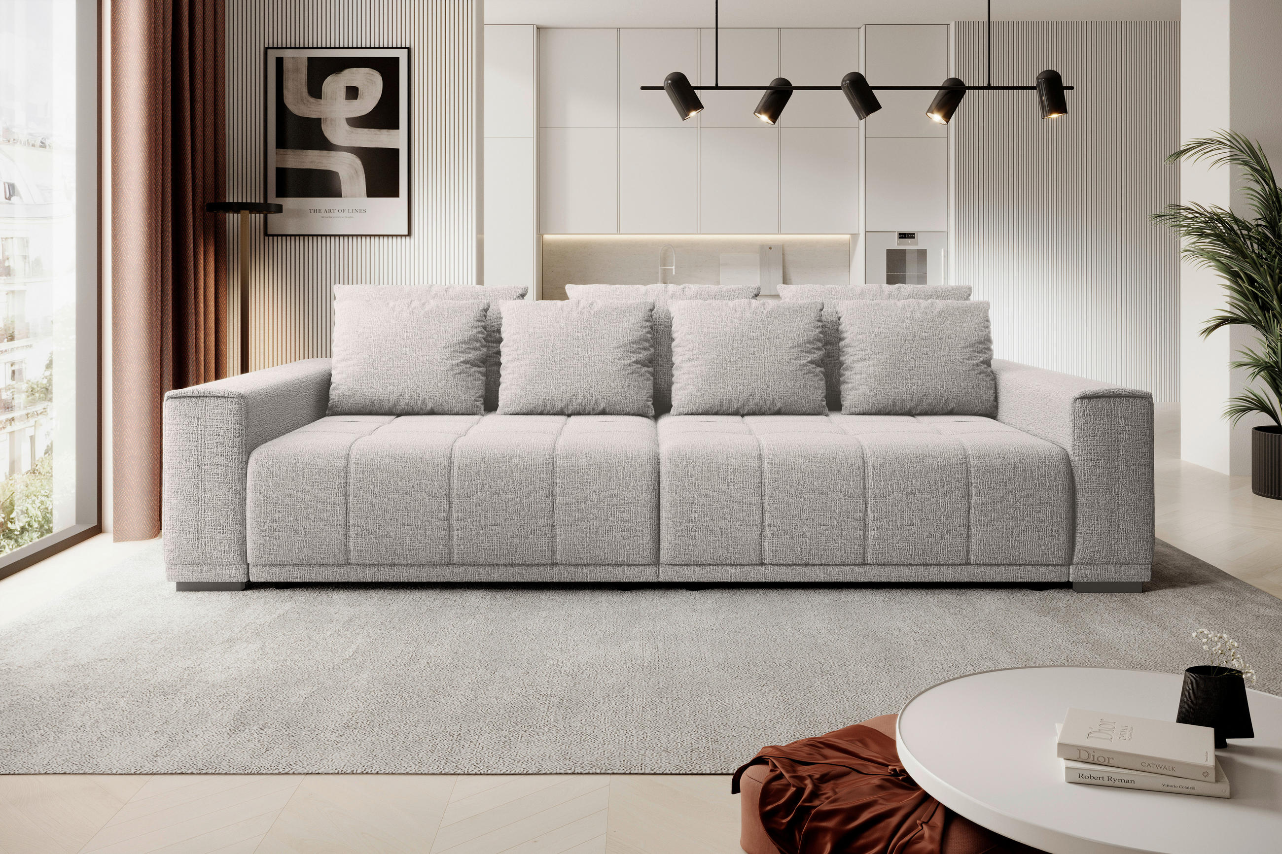 BIGSOFA in Webstoff Silberfarben  - Silberfarben/Schwarz, Design, Kunststoff/Textil (278/73-83/130cm) - Livetastic