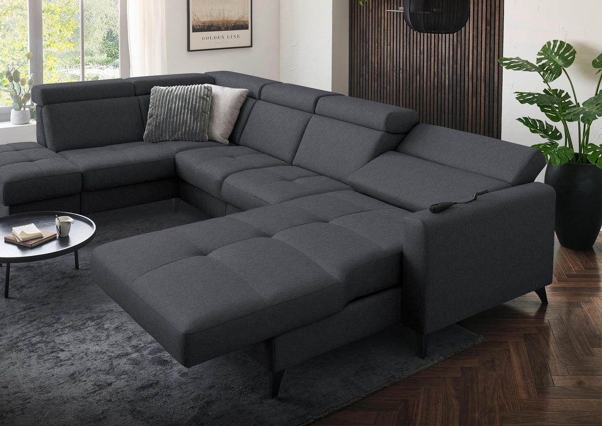 WOHNLANDSCHAFT Flachgewebe Anthrazit  - Anthrazit/Schwarz, Konventionell, Textil/Metall (215/333/174cm) - Beldomo System