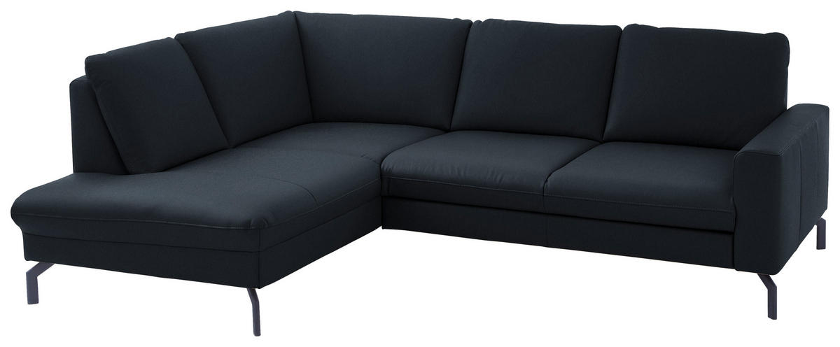 ECKSOFA in Echtleder Dunkelblau  - Schwarz/Dunkelblau, Design, Leder/Metall (194/250cm) - Beldomo Premium