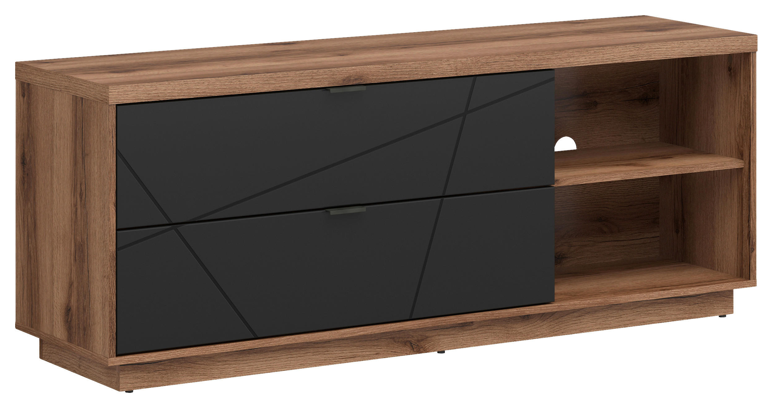 XXXLutz Lowboard Schwarz, Eiche 156x61x42.5 cm