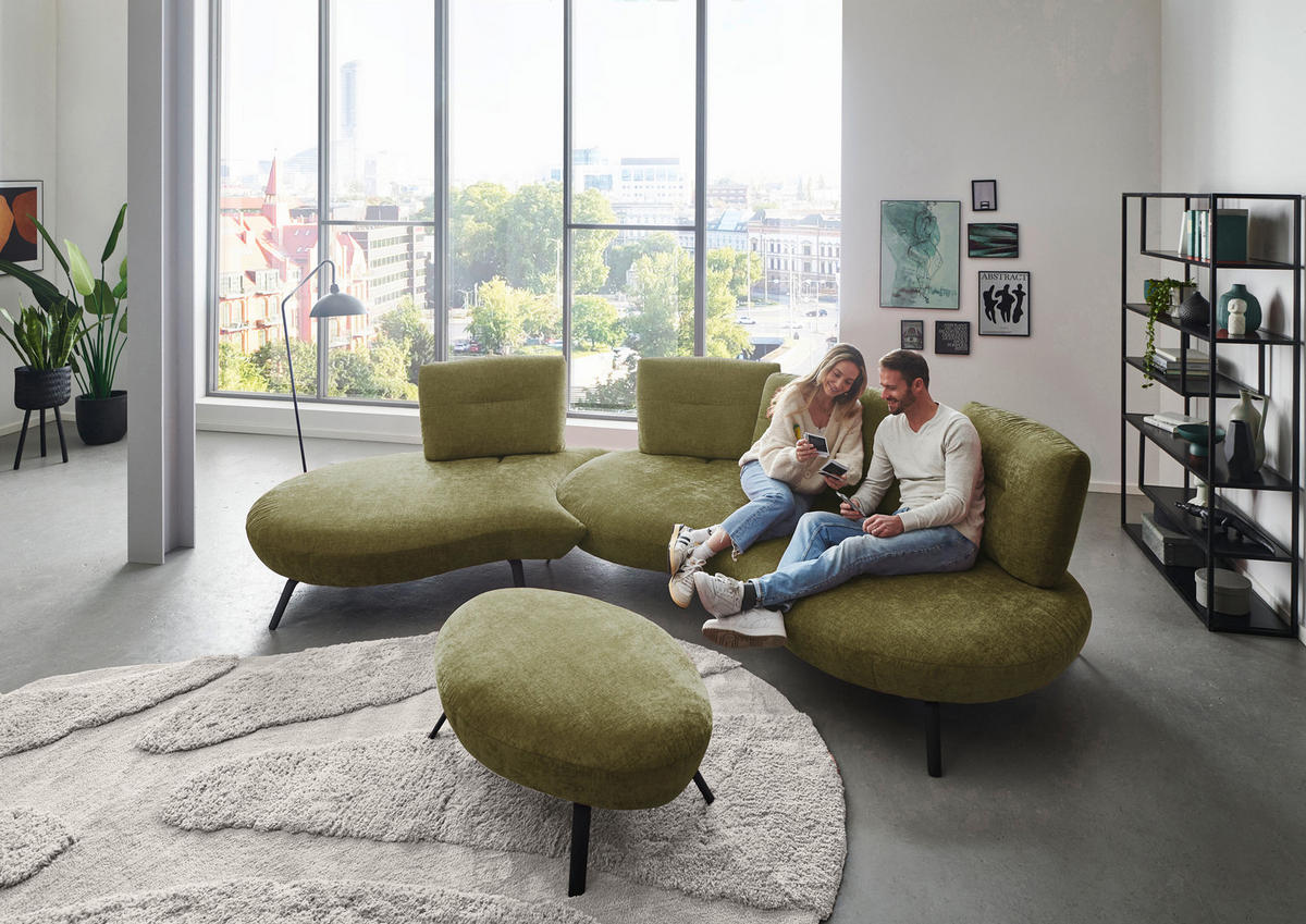 BIGSOFA Flachgewebe Olivgrün  - Schwarz/Olivgrün, Design, Textil/Metall (456/93/138cm) - Moderano