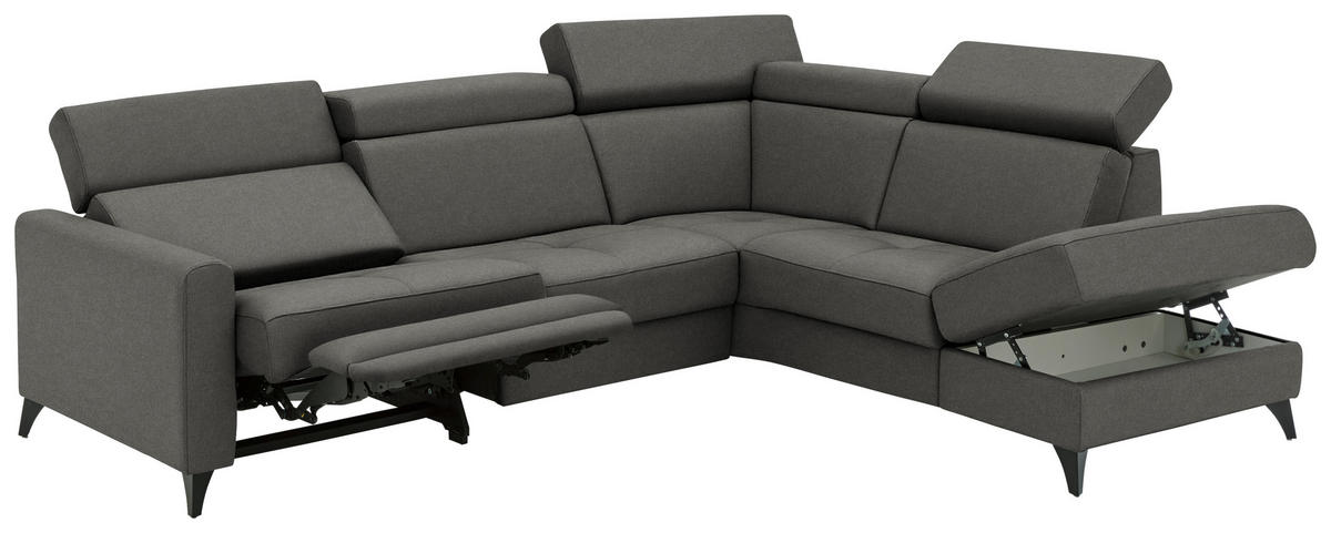 ECKSOFA Flachgewebe Anthrazit  - Anthrazit/Schwarz, Konventionell, Textil/Metall (276/214cm) - Beldomo System