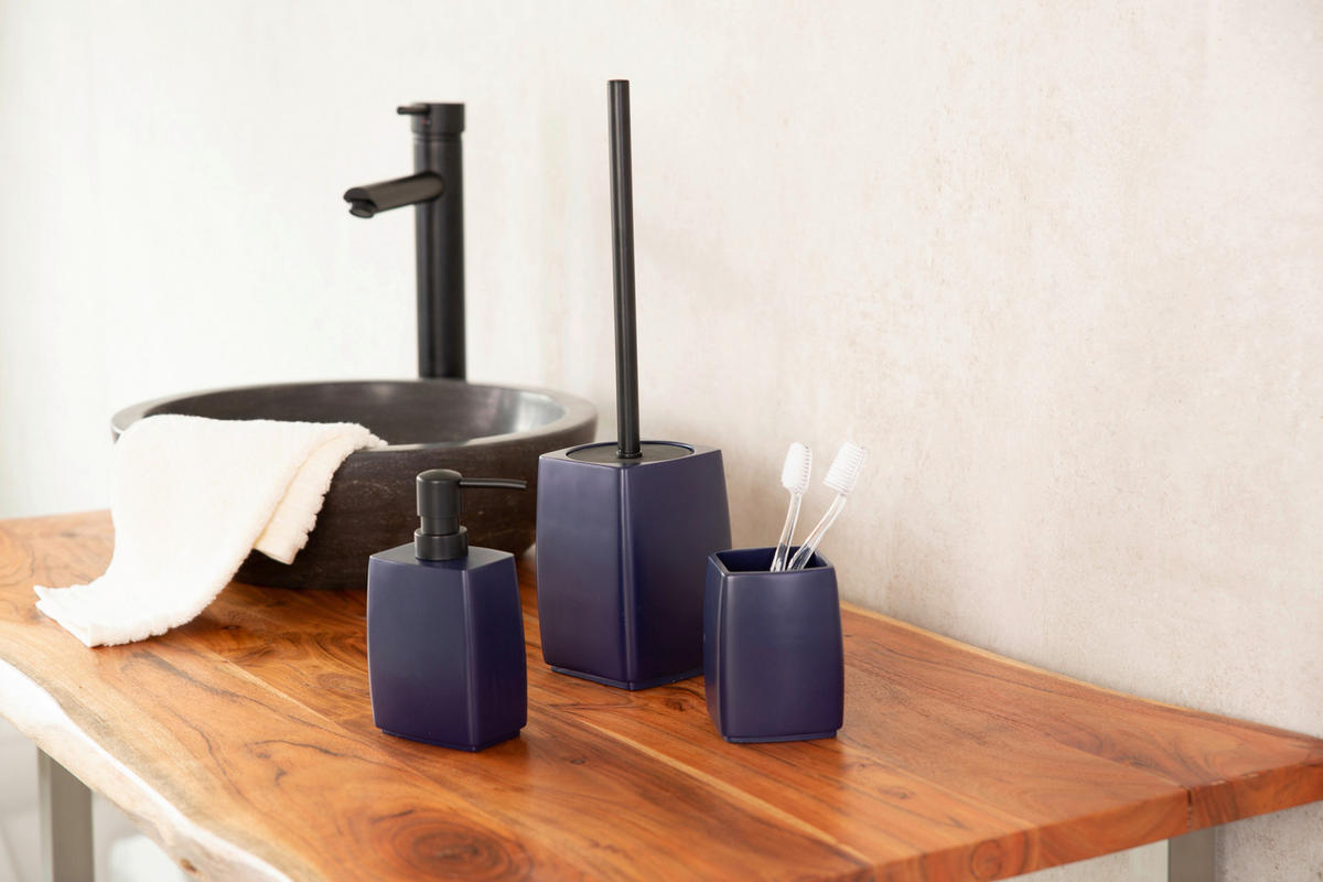 WC-BÜRSTENGARNITUR in Metall  Kunststoff   - Schwarz/Dunkelblau, Basics, Kunststoff/Metall (9/17/9cm) - Sadena