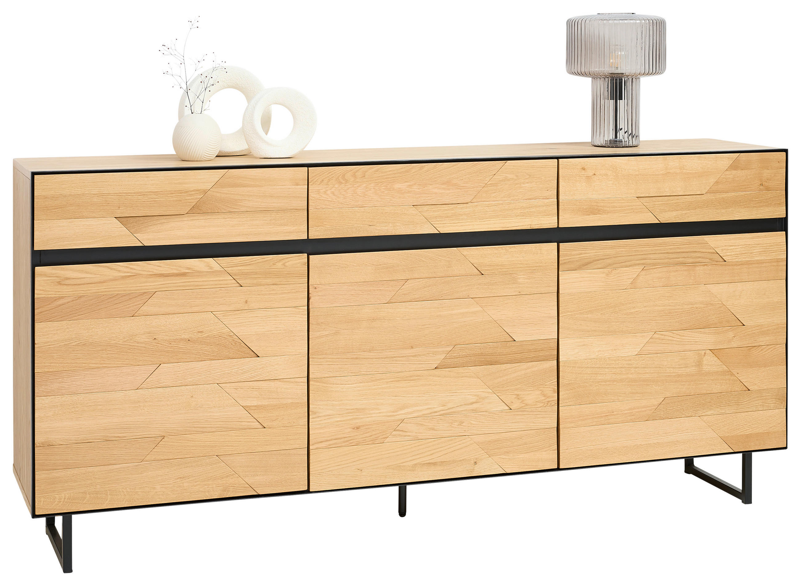 SIDEBOARD Schwarz, Wildeiche  180/90/42 cm  - Wildeiche/Schwarz, Natur, Holz/Holzwerkstoff (180/90/42cm) - Linea Natura