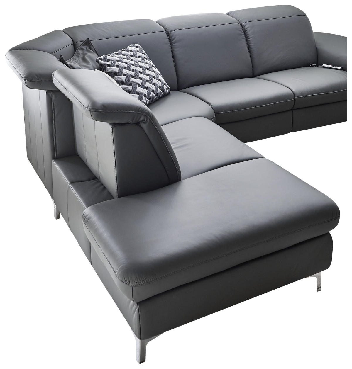 ECKSOFA Anthrazit Echtleder  - Chromfarben/Anthrazit, KONVENTIONELL, Leder/Metall (242/289cm) - Cantus