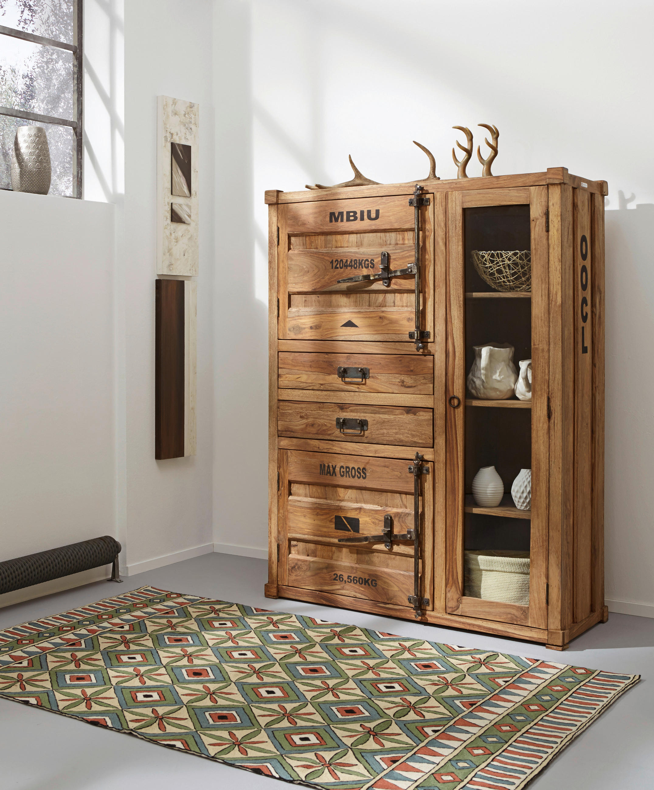 HIGHBOARD  in 110/150/45 cm  - Sheeshamfarben, KONVENTIONELL, Glas/Holz (110/150/45cm) - Livetastic