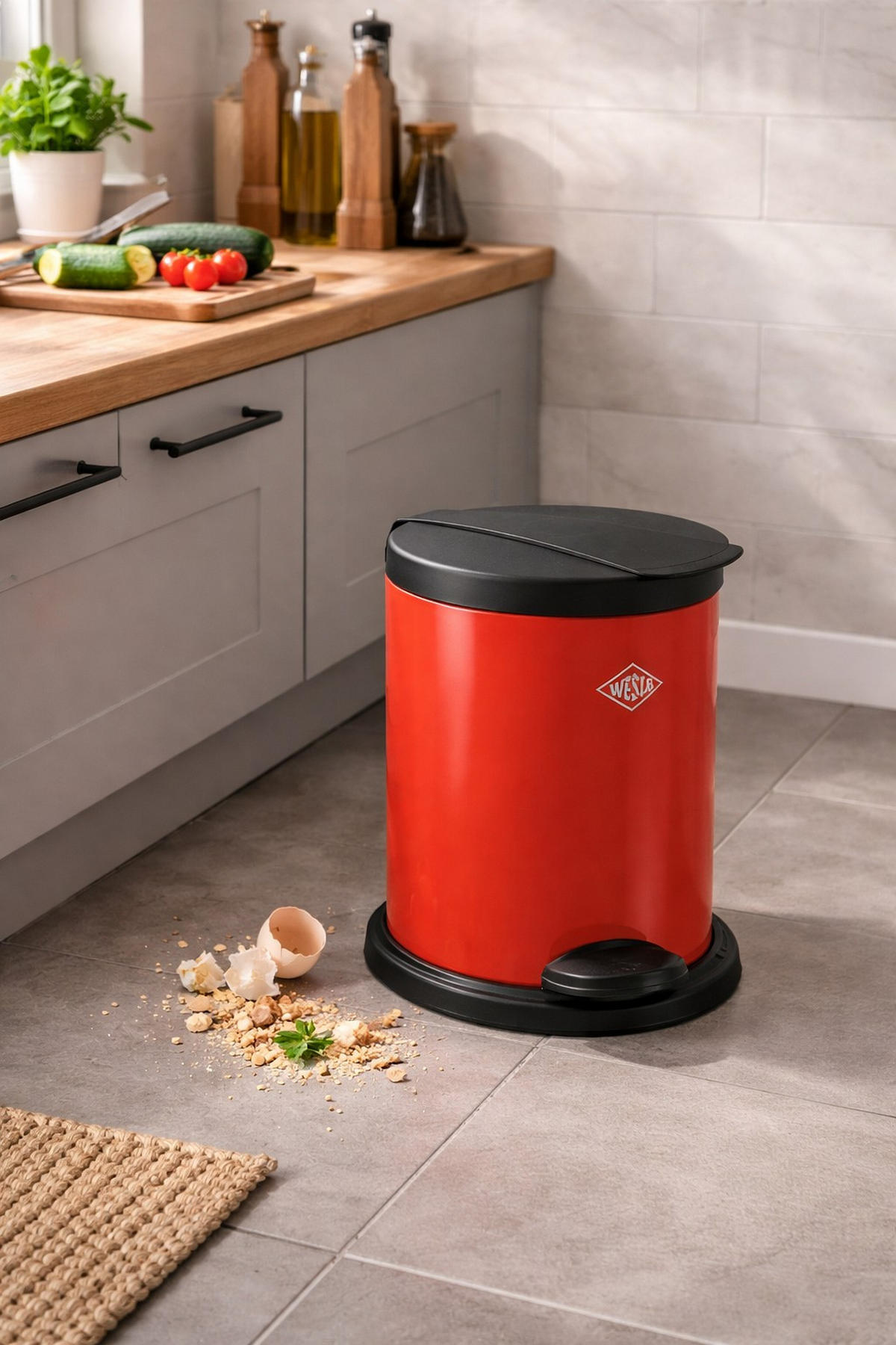ABFALLEIMER 13 L  - Hellrot/Schwarz, Basics, Metall (26/26/34,5cm) - Wesco
