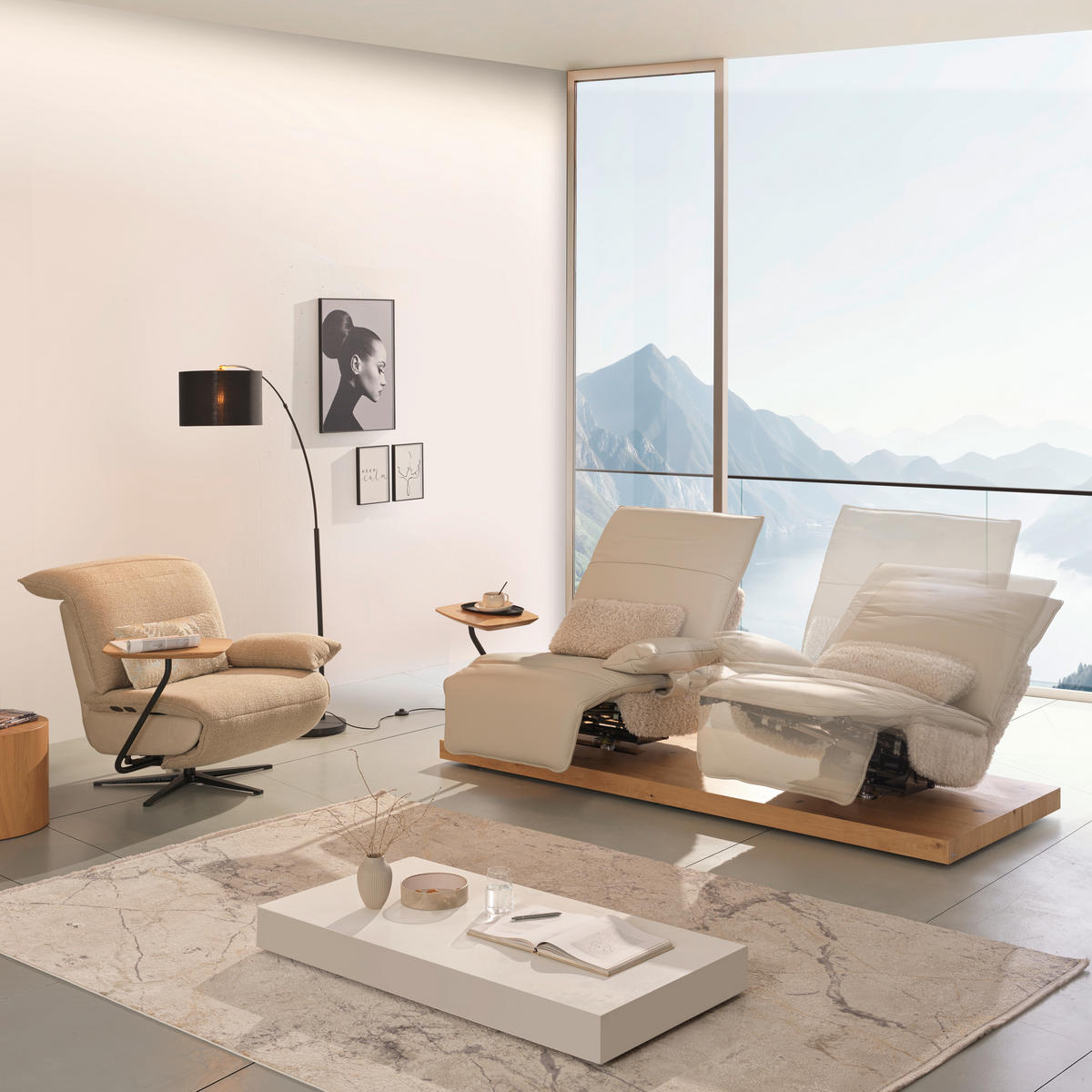 2-SITZER-SOFA in Hochflor Echtleder Creme  - Beige/Creme, Design, Leder/Holz (240/65/104cm) - Koinor