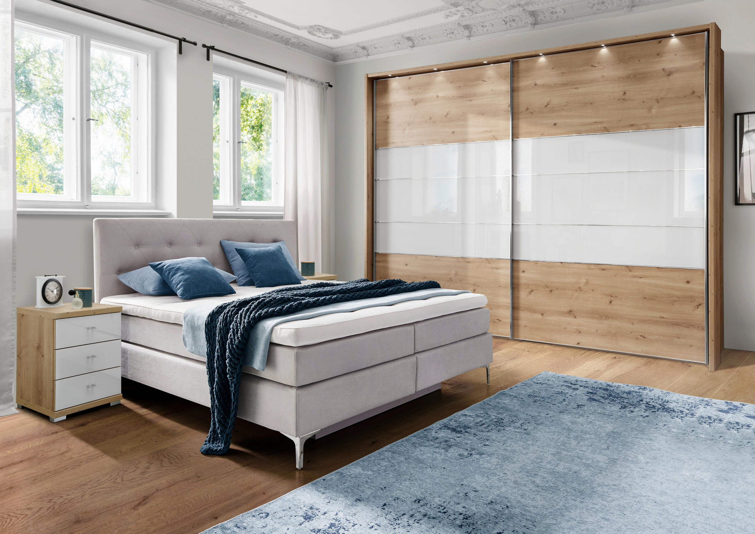 BOXSPRINGBETT 160/200 cm  in Hellgrau  - Chromfarben/Hellgrau, Design, Textil/Metall (160/200cm) - Welnova