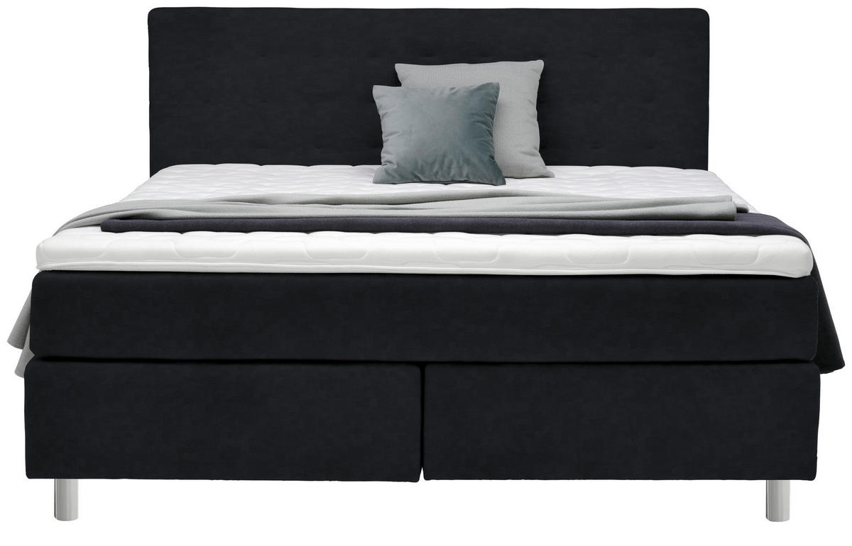 BOXSPRINGBETT 180/200 cm  in Schwarz  - Chromfarben/Schwarz, KONVENTIONELL, Kunststoff/Textil (180/200cm) - Voleo